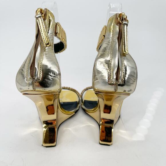 Giuseppe Zanotti for Christian Cowan Gold Watch Buckle Wedge Sandals IT 37.5 - Picture 8 of 15